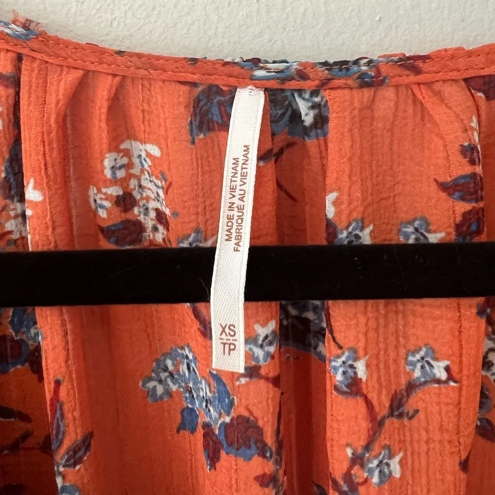 Free People Final Rose Rust Floral Ruched V-Neck Blouse XS
